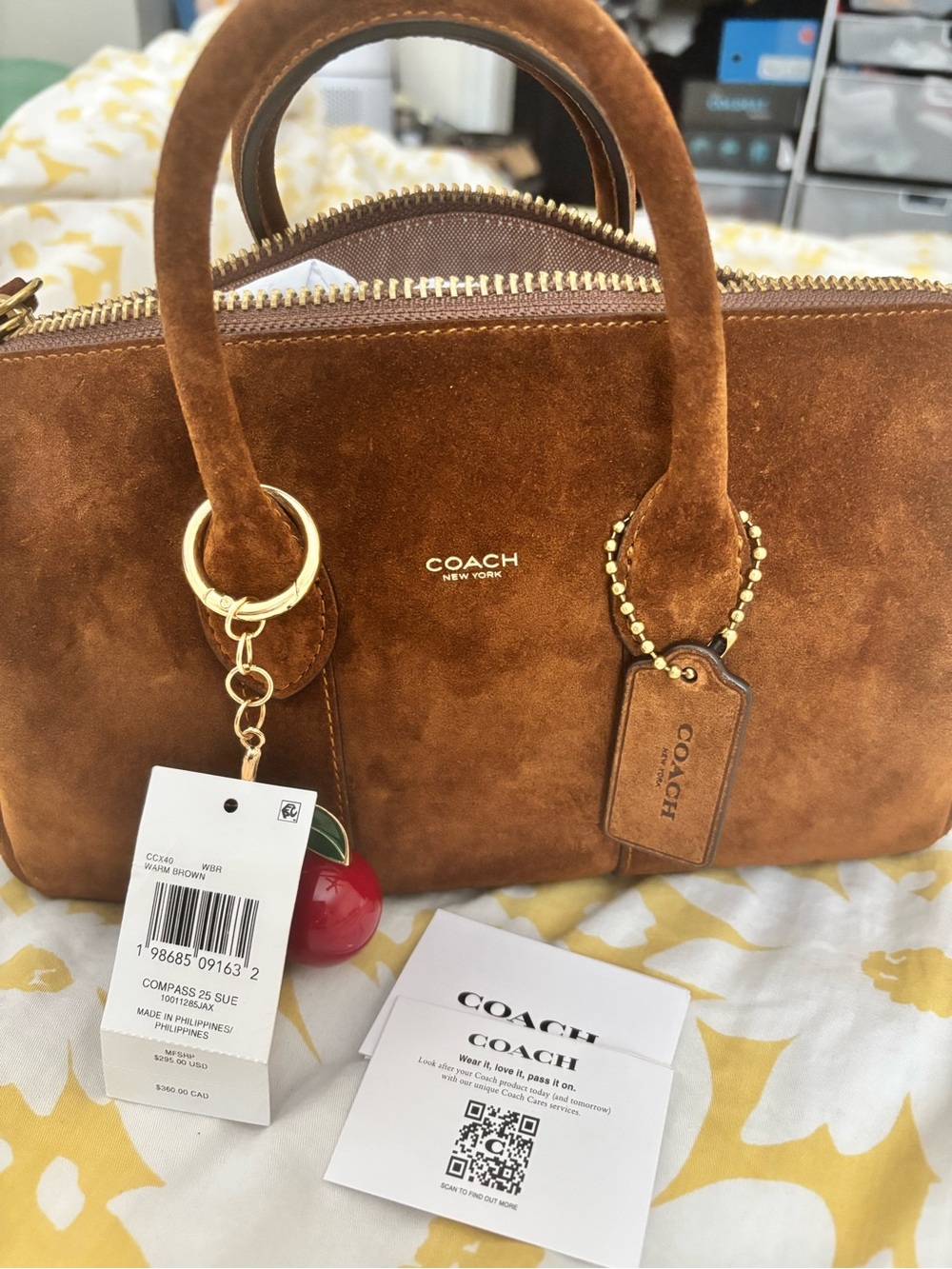 COACH Compass 25 Suede Warm Brown - Picture 1 of 6